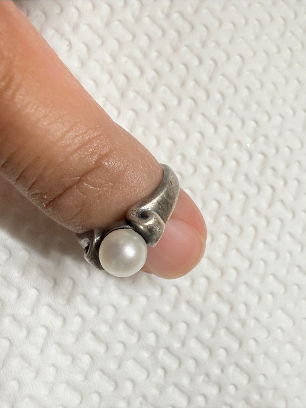 Vintage RETIRED James Avery 925 Silver Scrolled Pearl Ring Sz6 - Picture 8 of 10